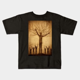 Slender Man and Kids Painting - Mysterious Childhood Encounter Kids T-Shirt